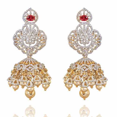 Exquisite Bridal Jhumkas Adorned with Cascading Pearl Drops