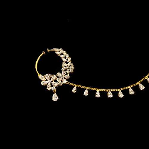 Synonymous With Tradition - Bridal CZ Nose Pin with Chain (14 Days Delivery)