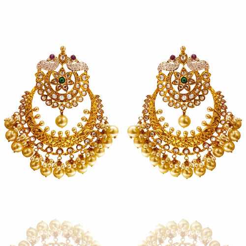 Ornate South Indian Bridal Earrings with Regal Peacock Motifs
