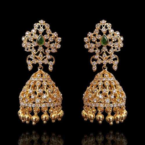 Radiant Elegance - Diamond Look Jhumkas with Golden Balls