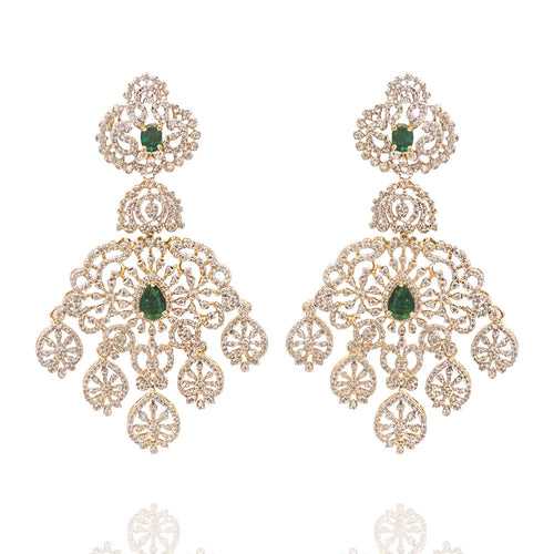 Regal Emerald Brilliance- Exquisite Diamond Look Bridal Earrings