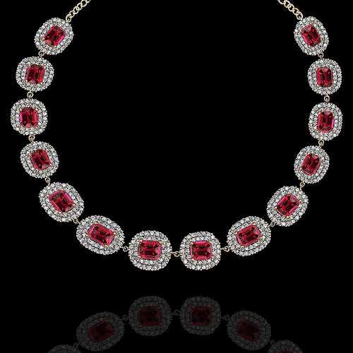 Rubies in  Emerald Cut with Radiant CZ Diamonds Necklace Design