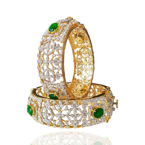Shimmering Flowers Diamond Look Bangle with 18K Gold Polish