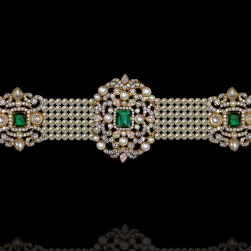 South Indian CZ Oddiyanam Hip Belt | Diamond Motifs Adorned Elegant Pearl