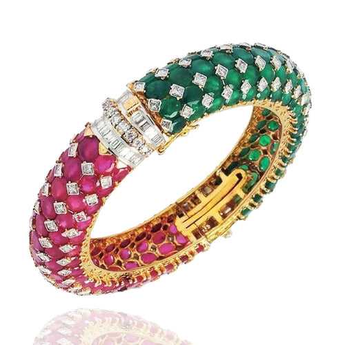 Statement Ruby Emerald Broad Kada Bangle Design