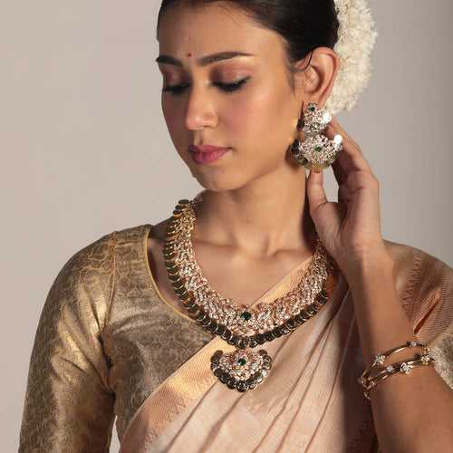 Traditional Timepiece Kasu Necklace Set - Gold Coin Necklace & Earrings