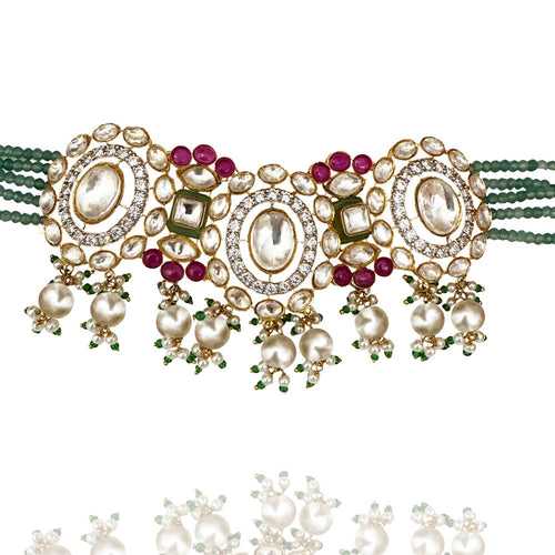 Vibrant Spring Hues - Polki Choker Necklace Design