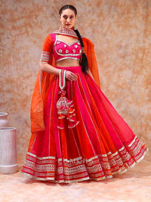 DIL KASH ORANGE PINK DOUBLE SHADE LEHENGA