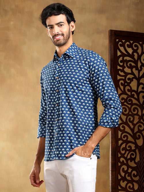 MADKAL BLUE COTTON HAND BLOCK SHIRT