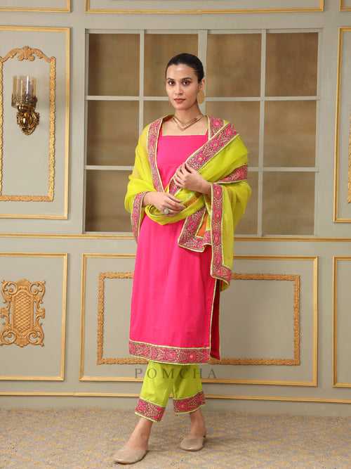 SAADGI GULABI LACE PINK STRAIGHT SUIT SET