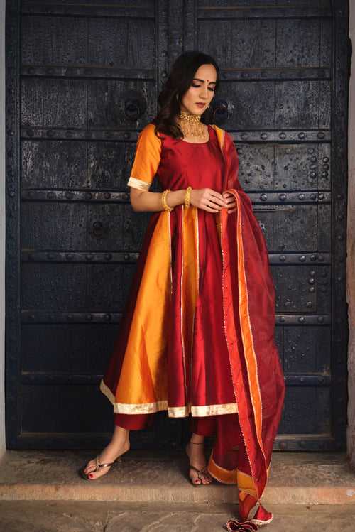 Double Shade Taffeta Anarkali Set