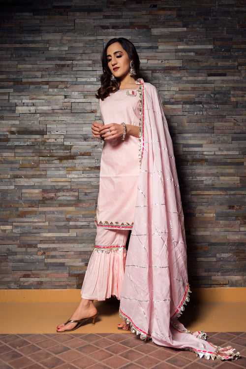 Gotta Jaal Pink Cotton Kurta Sharara Set