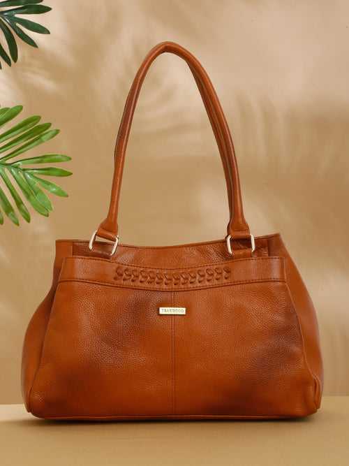 Women Tan Leather Handheld bag
