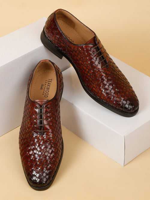 Men Brown Leather Basket Wave Oxford