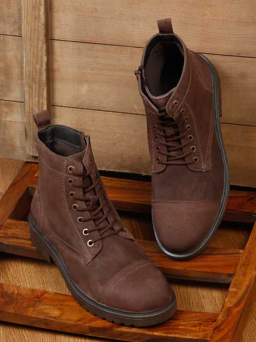Mens Brown Leather Lace-up Boots