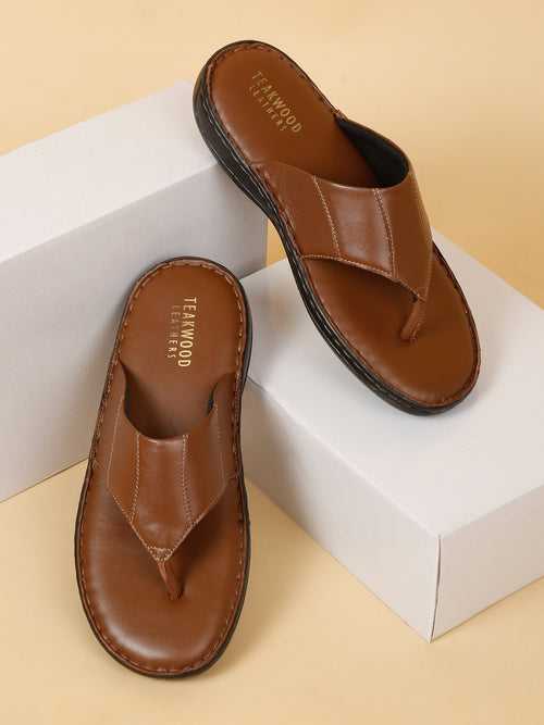 Men Leather Tan Thong Flip-Flop