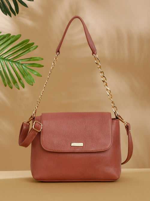 Women Pink Texture Leather Sling Bag