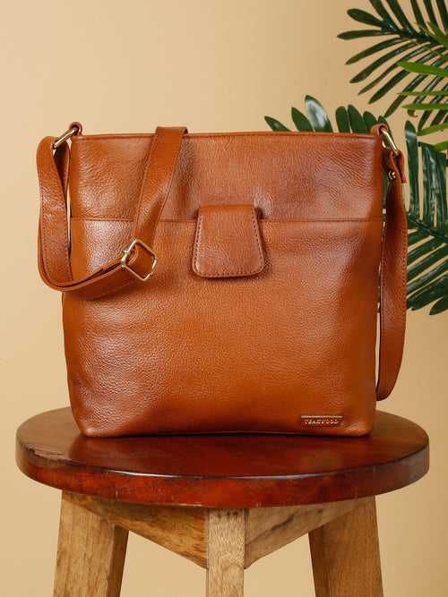 Women Tan Leather Texture Sling Bag