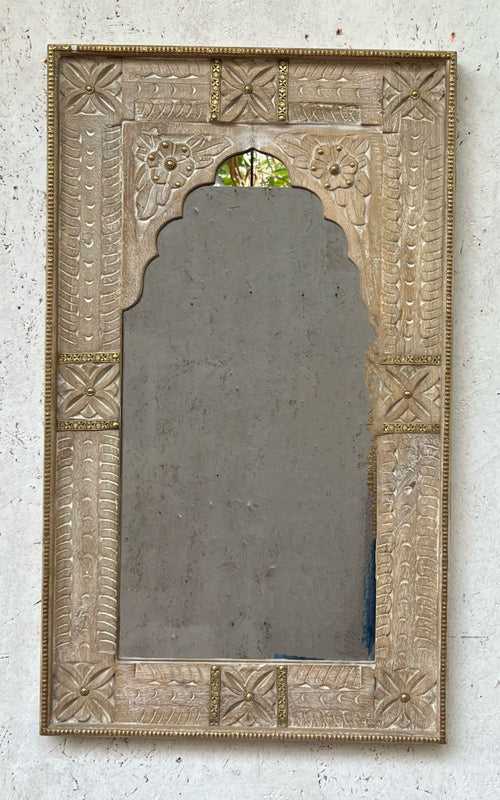 Carved Wooden Framed Mirror with Brass details