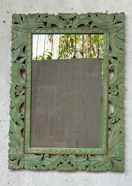 Carved Wooden framed Mirror with Brass details