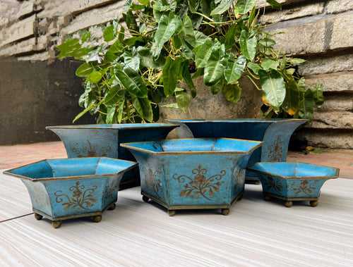 Vintage Blue Planters set of five