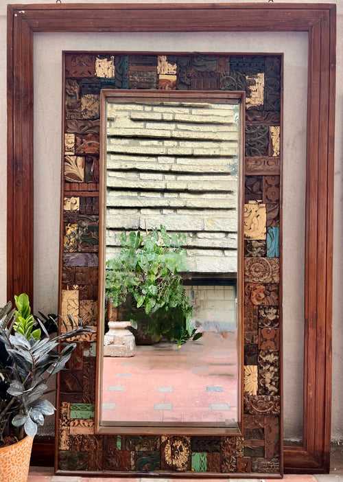 Carved Wooden Blocks Frame with Mirror
