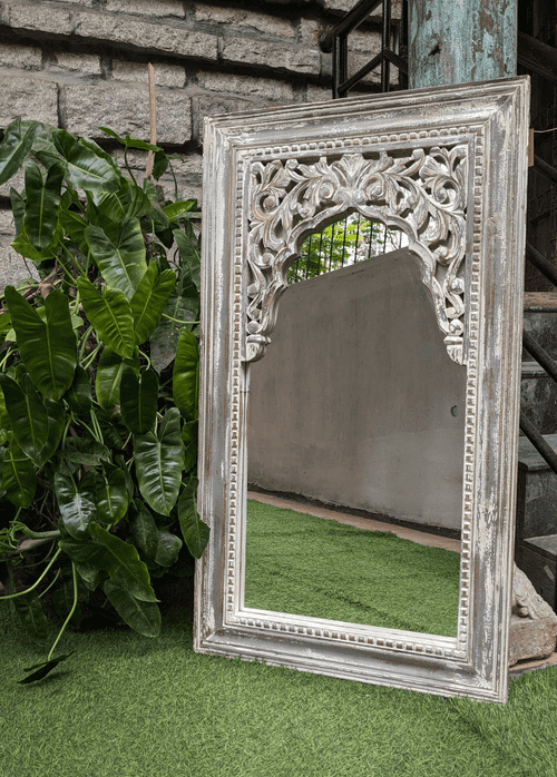 Distressed Grey Jharokha Vertical Mirror