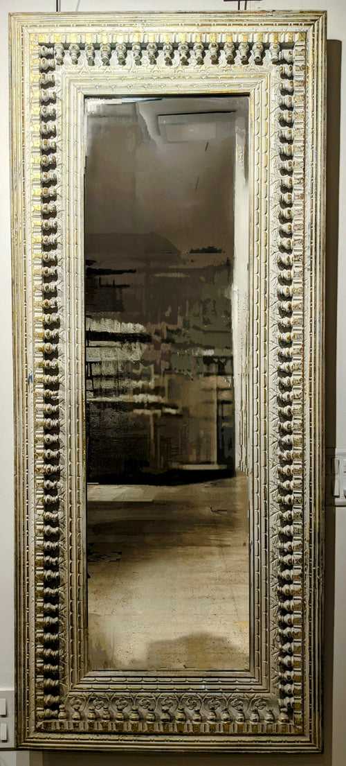 Cream and Gold Carved Wood Frame with Mirror