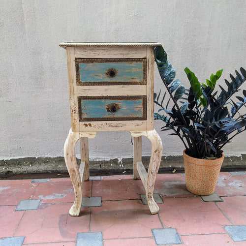 White and Blue Side Table with Brass work