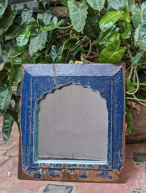 Distressed Indigo Blue Jharokha Mirror