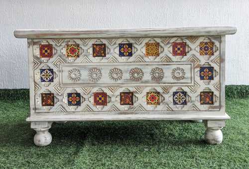 Distressed White Trunk with Colourful Tiles