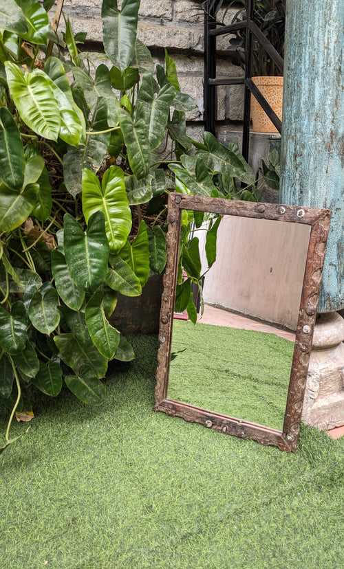 Dark Brown Riveted Wooden Frame with mirror