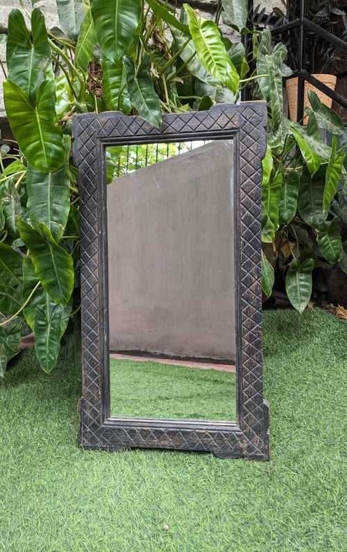Dark Brown Carved Wooden Frame with Mirror