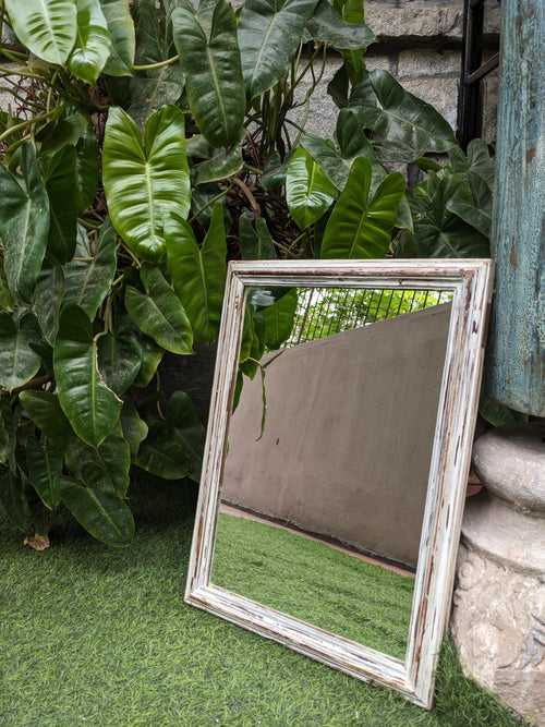 Distressed White Wooden frame with mirror