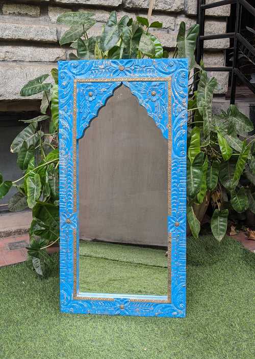 Blue Jharokha Mirror with Brass work
