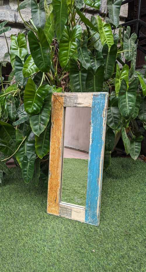 Yellow and Blue wooden frame with mirror