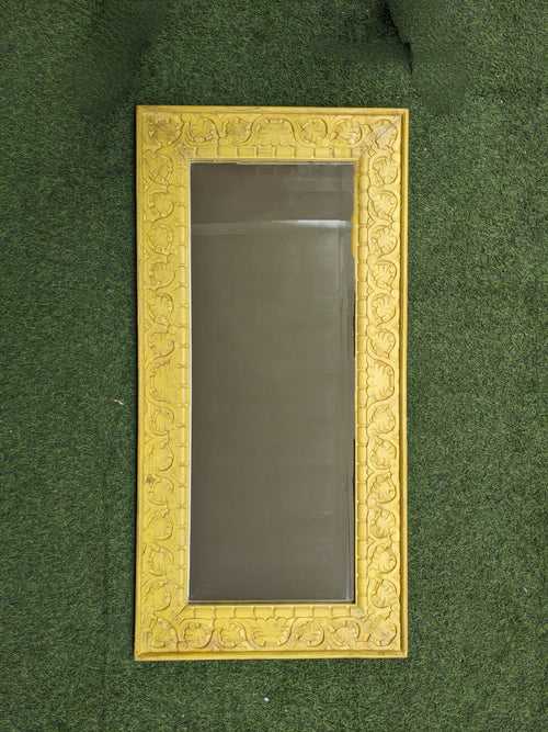 Yellow Carved Wooden Frame with Mirror