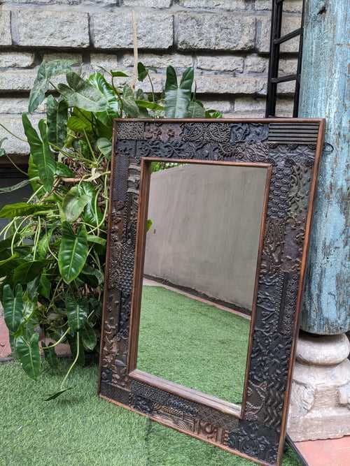 Dark Brown Block Print block frame mirror