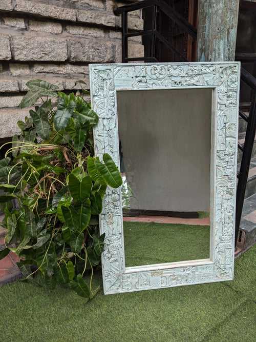 Ice Blue Carved Blocks Frame with Mirror