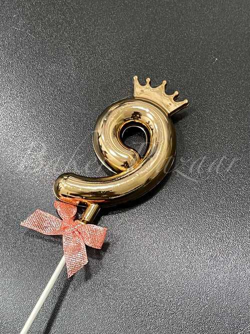 Number 9 Crown Style Plastic Cake Topper - Rose Gold