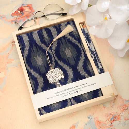 Journal Indigo & Pencil Set - Ikat Design