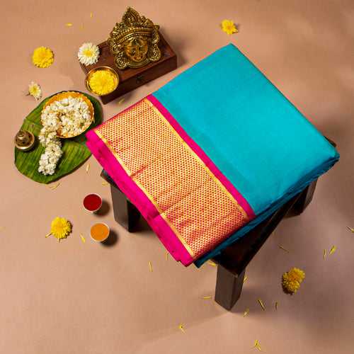 Kuberan Persian Green With Pink 9 Yards Silk Saree