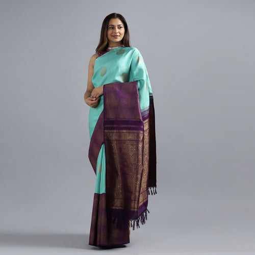 Kuberan Sky Blue With Purple Kanchivaram Silk Saree