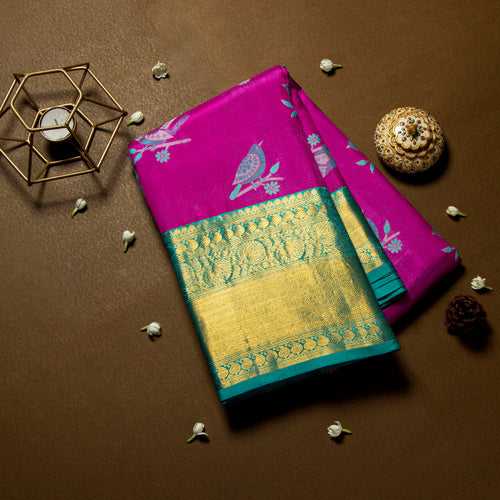 Kuberan Magenta And Teal Blue Kanchivaram Saree