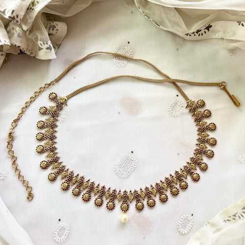 Bridal Antique Curved paisley pearl drop hip chain