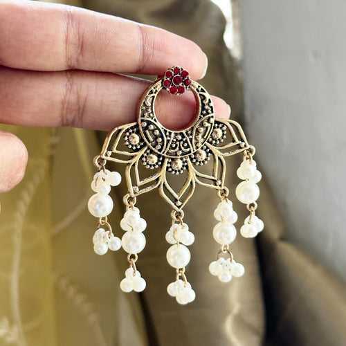 Chand-Petals pearl drop studs - Gold