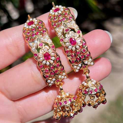 Ruby and Pearl Jhumki Earrings | Punjabi Dandi Jhumki ER 590