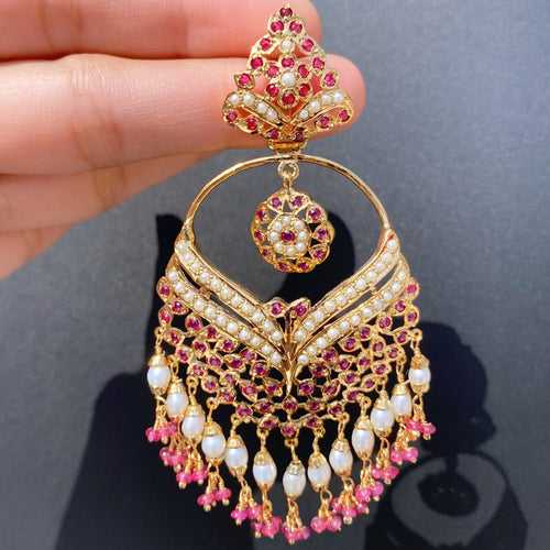 Ruby and Pearl Earrings | Traditional Chandbalis | Mughal Jewellery | ER 590