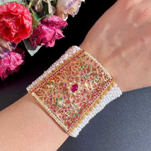 Traditional Jadau Bracelet | Gold Plated Silver | Punjabi Bahi BG 075