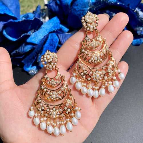 Exclusive Pearl Earrings | Jadau Danglers for Women | Gold Plated Silver ER 575